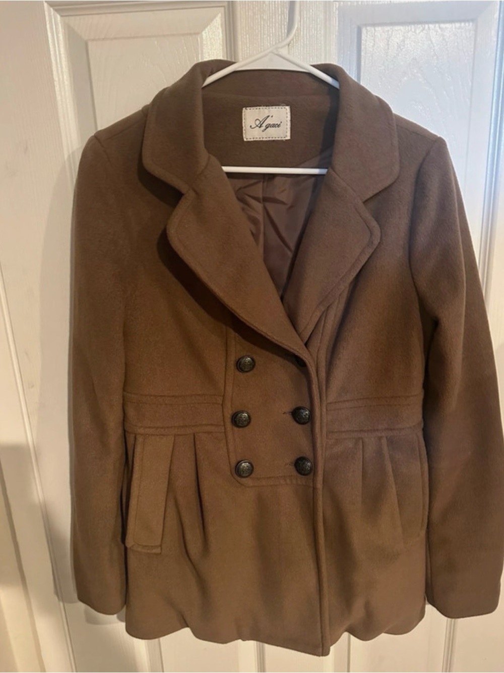 a'gaci Women's Double-Breasted Camel Brown Peacoat
